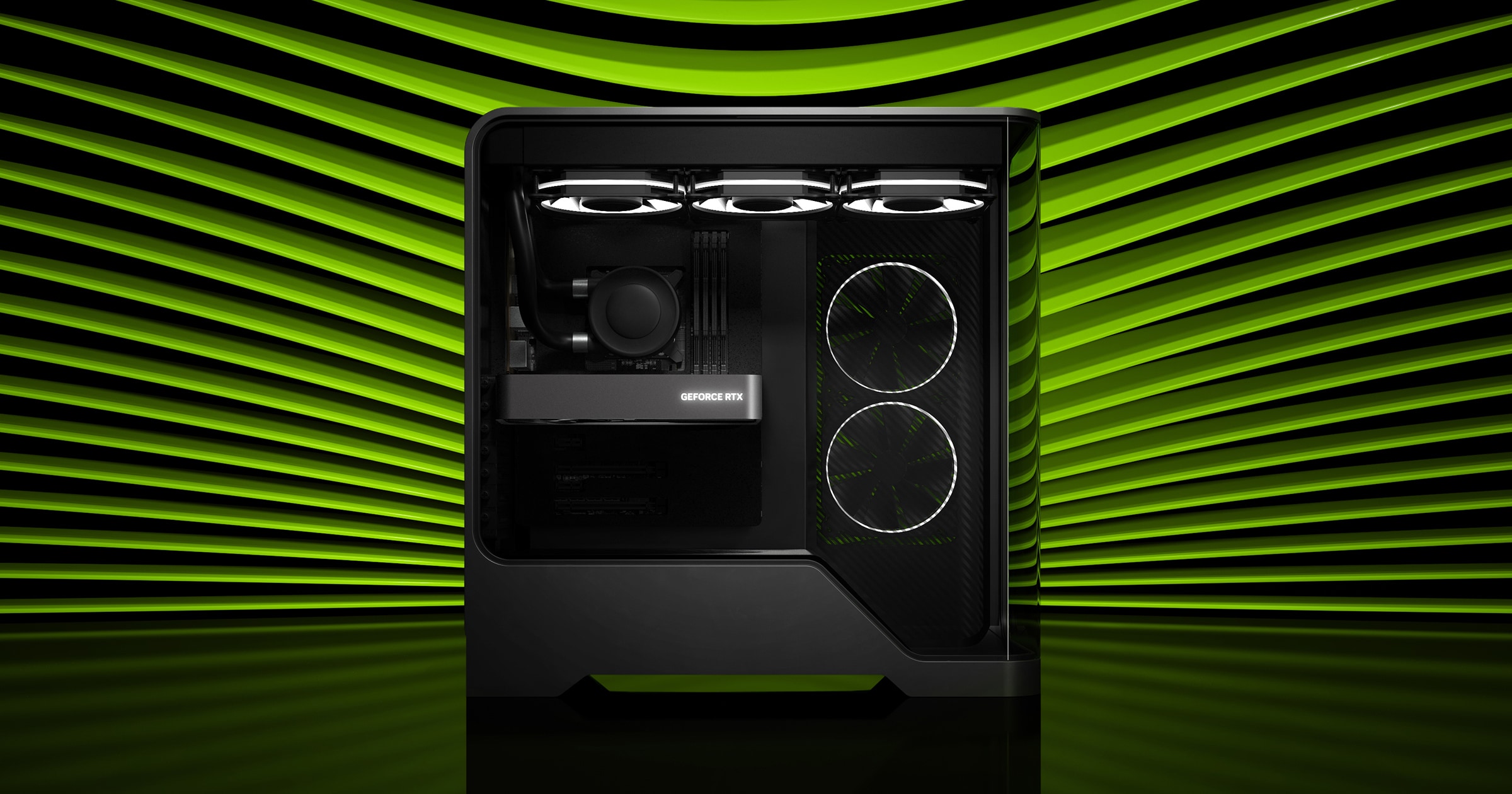 Official NVIDIA RTX 5060 family promotional artwork showing a complete PC. This listing is for a graphics card, not a complete PC; partner board appearance varies.